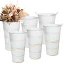 vensovo 12 Inch Galvanized Metal Vases for Flowers - 6 Pcs Farmhouse Decorative Tall Flower Bucket with Handles, Rustic French Tin Planter Buckets for Wedding Decor (White)