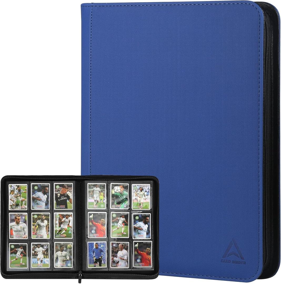 9 Pocket Card Binder - 540 Capacity with Zip Closure Premium, Double-Sided,Sturdy & Sleek PU Leather Protector for MTG, TCG, Sport & Collectible Cards (Dark blue)