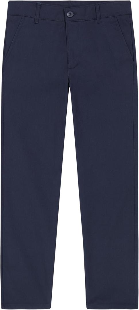 Nautica Boys School Uniform Twill Khaki Pants, Flat Front & Elasticized Waistband, Zipper Closure With Faux Button (14 Regular, Navy)