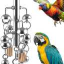 KATUMO Large Bird Toys, Natural Wooden and 304 Stainless Steel Bell Toy for Parrots, 1.46 LB Heavy Birds Cage Toy for Amazon Parrot, African Greys, Budgies, Lovebirds, Cockatiels,Cockatoo