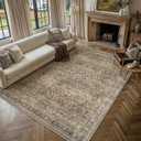 HUGEAR Area Rug 8x10 Vintage Brown Machine Washable Living Room Rugs Distressed Retro Floral Mid Pile Carpet Soft Thicker Carpet Bedroom Office Dining Room Laundry Room Non Slip Soft