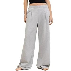 HeSaYep Women's Wide Leg Sweatpants Baggy Straight Leg Sweat Pants Elastic High Waisted Loose Pants with Pockets, Grey S