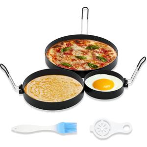 8" Omelet Ring, 6" Pancake Ring, 3.5" Egg Ring for Griddle Frying Eggs (Upgrade Large 3 Pack Stainless Steel Non Stick Round Cooking Rings Molds with Oil Brush and Egg Separator)
