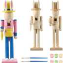2 Pcs 12" Easter Wooden Nutcracker to Paint Unfinished Nutcracker Bunny Figures Statues Ornaments DIY with Brush Paint for Easter Spring Paintable Gifts Table Desktop Fireplace Decor