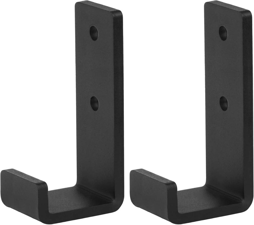 2 Pack 3-3/8" Heavy Duty J Hook, Black Steel Wall Mount Utility Hanger, 330 lbs for Gym Barbell, Garage