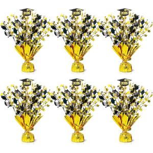 6 Pcs Graduation Table Centerpieces, Black and Gold Graduation Table Decorations Metallic Foil Spray Grad Tabletop Centerpiece Star Burst Glitter Graduate Cap Class of 2026 Graduation Party Supplies