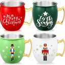 Seematn 4 Pcs Christmas Mug Nutcracker Moscow Mule Mug 16 oz Christmas Coffee Mugs Holiday Xmas Drinkware Housewarming Gifts for Xmas Tea Cocoa Hot Drinks (Red, White, Green)