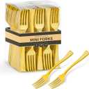 Qeirudu 4 Inch Gold Plastic Mini Forks, 100 Pack Disposable Appetizer Forks Heavy Duty Tiny Forks for Party Small Desserts, Charcuterie, Samples, Cocktails and Strawberries