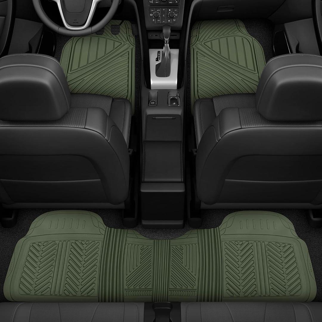 Motor Trend FlexTough Performance All Weather Rubber Car Floor Mats - 3 Piece Floor Mats Automotive Liners for Cars Truck SUV, Heavy-Duty Waterproof (Green)
