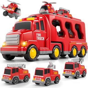 Bennol 5-in-1 Fire Trucks Toy Set for Boys Age 1-3 3-5, Fire Car Truck for Toddlers 1 2 3 4 5 6 Years Old, Christmas Birthday Gift Car Sets with Light Sound