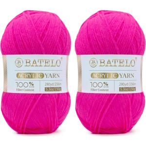 Crochet Yarn Hot Pink Amigurumi Yarn 560 Yards, 2 Pack Acrylic of 150g/5.3oz, 3 Light Worsted for Crocheting & Knitting