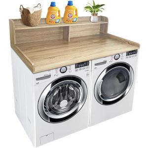 Royxen Laundry Countertop with 2-Tier Shelf Universal Fit, Washer and Dryer Countertop with Storage Space, Shelf Height 11.5 Inches, Solid Wood Core, White Oak, 54 inches x 27.5 inches x 11.5 inches