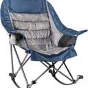Oversized Rocking Camping Chair for Adults - 400lbs Capacity Padded Camp Chair with Cup Holder, Portable Foldable Outdoor Rocker Chair for Camping, Backyard, Patio (Blue & Gray) (1 PCS)