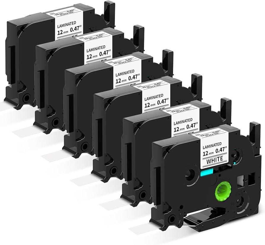 Compatible with Brother Label Maker Tape 12mm 0.47" Laminated White TZ Tape TZe231 TZe231 TZ TZe 1/2 Inch Black on White Compatible with PTouch PTD210 PT D220 H110 H111 Label Maker Refills, 6 Pack