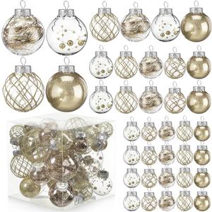 Civaner 4 Sizes 43 Pcs Champagne Christmas Clear Ball Ornaments Set Shatterproof Plastic Glitter Hanging Decorative Balls Decor Christmas Baubles for Valentine's Day Holiday 2026 New Year Decors