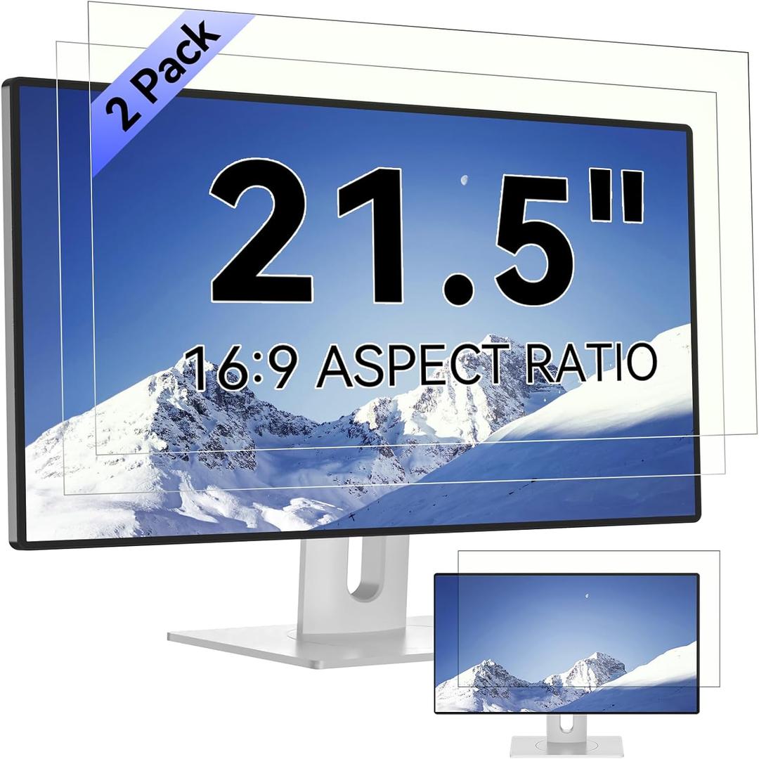 [2-Pack] 21.5 Inch Computer Blue Light Blocking Screen Protector for 16:9 Widescreen Monitor, Anti Glare Anti-UV Eye Protection Desktop PC LED Monitor Filter, Removable Anti-Scratch Screen Film 21in