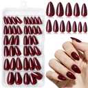 Burgundy Press on Nails Almond with Nail Tabs,120pcs Medium Almond Press on Nails,12 Sizes Glossy Burgundy Medium Fake Nails,Full Cover Acrylic Nails Press ons for Women