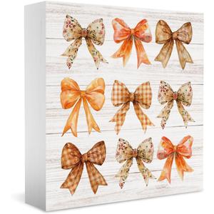 Fall Decorations for Home Fall Bow Decor for Girls Room Farmhouse Autumn Thanksgiving Decor Cute Autumn Holiday Decorations for Bedroom 5 x 5 inches(Tub 2603)