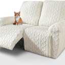 vctops 6 Pieces Geometric Jacquard Plush Recliner Loveseat Slipcovers Soft Fuzzy Fluffy Sofa Couch Cover Anti-Slip Furniture Protector with Elastic Bottom for Kids Cats Dogs(Cream,2 Seat)
