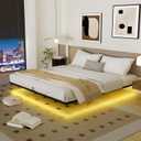 King Size Floating Bed Frame with Smart LED Lights, Metal Platform Bed