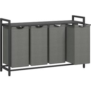 VASAGLE Laundry Hamper, Laundry Basket, Laundry Sorter with 4 Pull-Out and Removable Bags, Shelf, Metal Frame, 4 x 10.6 Gallons (40 L), 45.7 x 13 x 28.4 Inches, Slate Gray and Charcoal Gray UBLH401G01, 4 Bags - 160 L