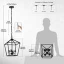 4 Light Chandelier, Industrial Ceiling Light Black Lantern Light Fixtures with Farmhouse Metal Cage Adjustable Height Rustic Geometric Hanging Light E12 Base for Kitchen Island, Entryway, Indoor