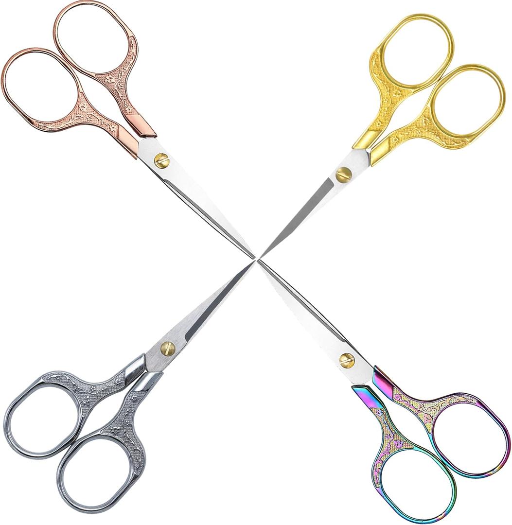 4 x Embroidery & Sewing Scissors 4-Pack, 5-Inch Sharp Pointed Stainless Steel for Detail Work, Crochet, DIY - Gifts for Crafters