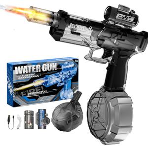 Automatic Electric Water Guns for Adults & Kids Ages 8-12Powerful Water Blaster Squirt Gun with LED Flash 32ft Long Range 500mL Large Capacity, Outdoor Toys for Summer Pool Beach(Black)