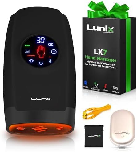 Lunix LX7 Touchscreen Electric Hand Massager with Compression, Pressure Point Therapy for Arthritis, Pain Relief and Carpal Tunnel, Shiatsu Massage Machine with Heat, with Hand Warmer, Black