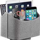 PU Leather Remote Control Holder,360 Degree Spinning Desk TV Remote Caddy, Desk Organizers and Accessories, for Controller, Media, Mail, Calculator, Mobile Phone, Pen Storage Holder (Gray Cloth)