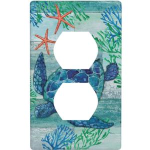 Sea Turtle Starfish Ocean Single Duplex Light Switch Plates Outlet Covers Decorative Electrical Wall Plate 1 Gang Receptacle Switchplate Decorate Plug Cover For Bathroom Bedroom 4.5 * 2.76 Inch