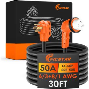 50 Amp RV Extension Cord 30 ft, Heavy Duty 6/3+8/1 SJTW AWG RV Power Cord with Grip Handle Twist Lock, NEMA 14-50P to SS2-50R with LED Indicator