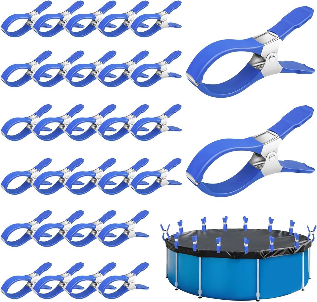 30 PCS Pool Cover Clips for Above Ground Pools,5.1 Inch Stainless Steel Pool Cover Clamps,Heavy Duty Windproof Pool Clips for Winter Outdoor Above Ground Swimming Pool Cover