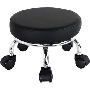 Modern Roller Seat PU Leather Low Round Rolling Stool 360 Swivel Small Stool with Universal Caster Wheels for Home Office, Garage, Shop, Fitness, Sport (H: 8.6", Black)