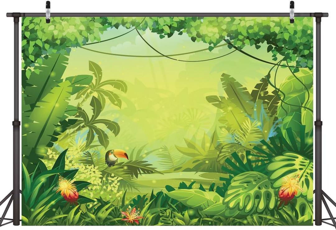 LYWYGG 7x5ft Vinyl Animation Jungle Photography Backdrops Photo Background Kids Photo Studio Props Backdrops Safari Newborn Photography Props Party Backdrop Safari Party Decorations Baby CP-35 Green