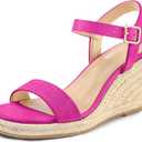 mysoft Women's Platform Espadrille Wedge Sandals Square Open Toe Ankle Strap Buckle Casual Summer Dressy Sandals (10, Hot Pink)