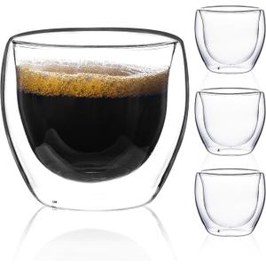 Espresso Cups Set of 4, 5 Oz(150 ml) Espresso Shots Glass Cup, Double Walled Glass Coffee Mugs, Fit for Espresso Machine and Coffee Maker, Insulated Clear Espresso Shot Glasses Cups Gifts for Man Women