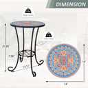 VCUTEKA Outdoor Side Table Mosaic Patio Table Accent Tables Mosaic Tile Top Metal Frame Small End Tables Porch Beach Patio Garden Balcony Blue 14'', Round, 14-inch Diameter, 21.65-inch Height