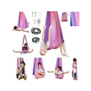 Sensory Swing, Indoor & Outdoor Sensory Swing for Kids & Adults, Double Layer Therapy Cuddle Swing for Kid with Autism, Holds up to 300lbs, Star-Pink
