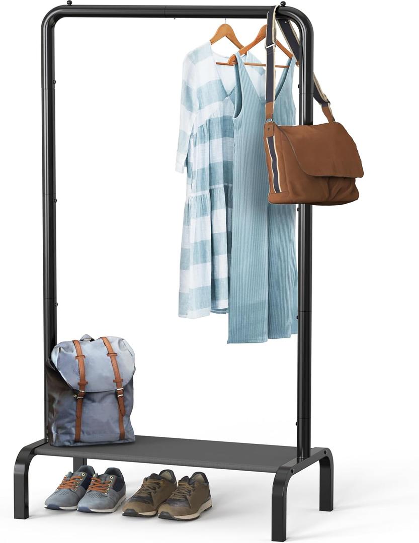 Simple Houseware 30 Inch Narrow Freestanding Garment Rack with Storage Shelf  Slim & Space-Saving Closet Organizer, Black