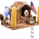 Squirrel Feeder for Outside,Durable Wooden Squirrels Feeder Platform,Squirrel Houses Picnic Table with Flag&Wooden Ladder,with Squirrel Water Feeder and Stools,Fun Squirrels Houses for Garden Yard