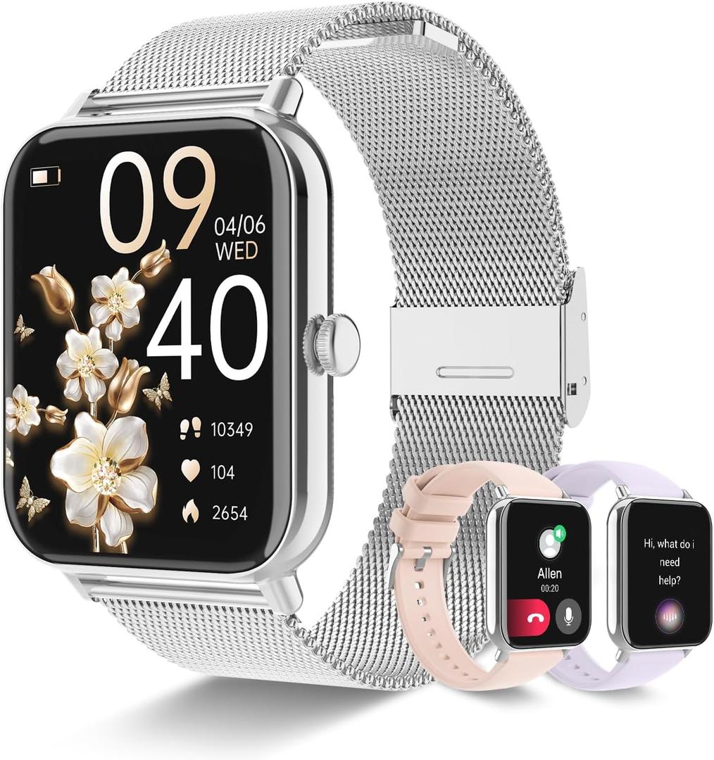 Smart Watch for Women with Bluetooth Call Answer/Dail Fitness Watch with Heart Rate Sleep Monitor Step Counter 120+ Sports Modes Waterproof Smartwatch for Android iOS (Sliver) (Silver)