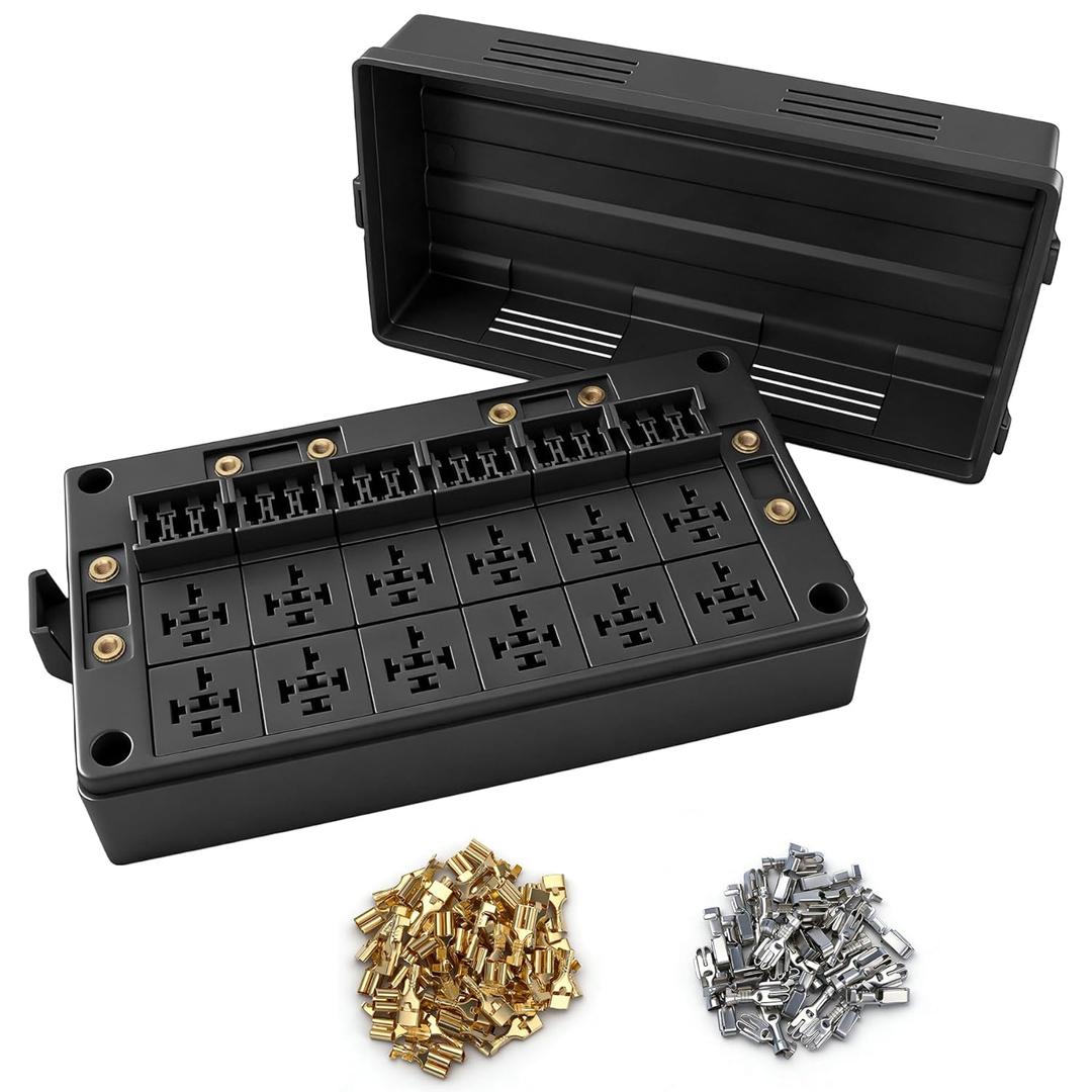 12V 18 Way Fuse Relay Box, 12 Slots Relays Holder 18 Slots ATC/ATO Fuses Holder, 4Pin 5Pin Universal Fuse and Relay Box Block, for Cars Truck Jeep ATVs RVs Pickups