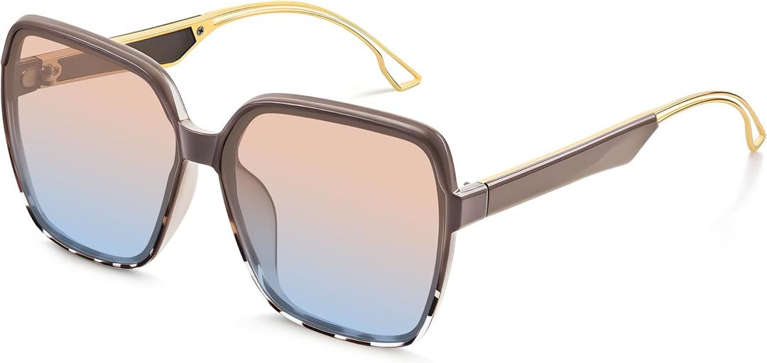 Oversized Sunglasses for Women Retro Square Sun Glasses 70s Trendy Big Large Wide Shades UV Protection whitetortoise Blue