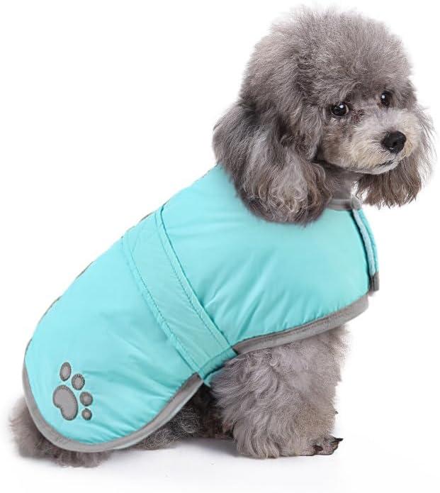 Queenmore Dog Winter Coat, Fleece Puffer Dog Down Vest, Cold Weather Pet Jacket for Dogs, Waterproof Reflective Reversible Dog Sweater Clothes for Small, Medium and Large Dogs (Light Blue, L)