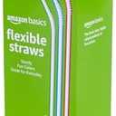 Amazon Basics Disposable Striped Plastic Flex Straws, 7.5" Long, Assorted Colors, 100 Count, Large ,4 Pack