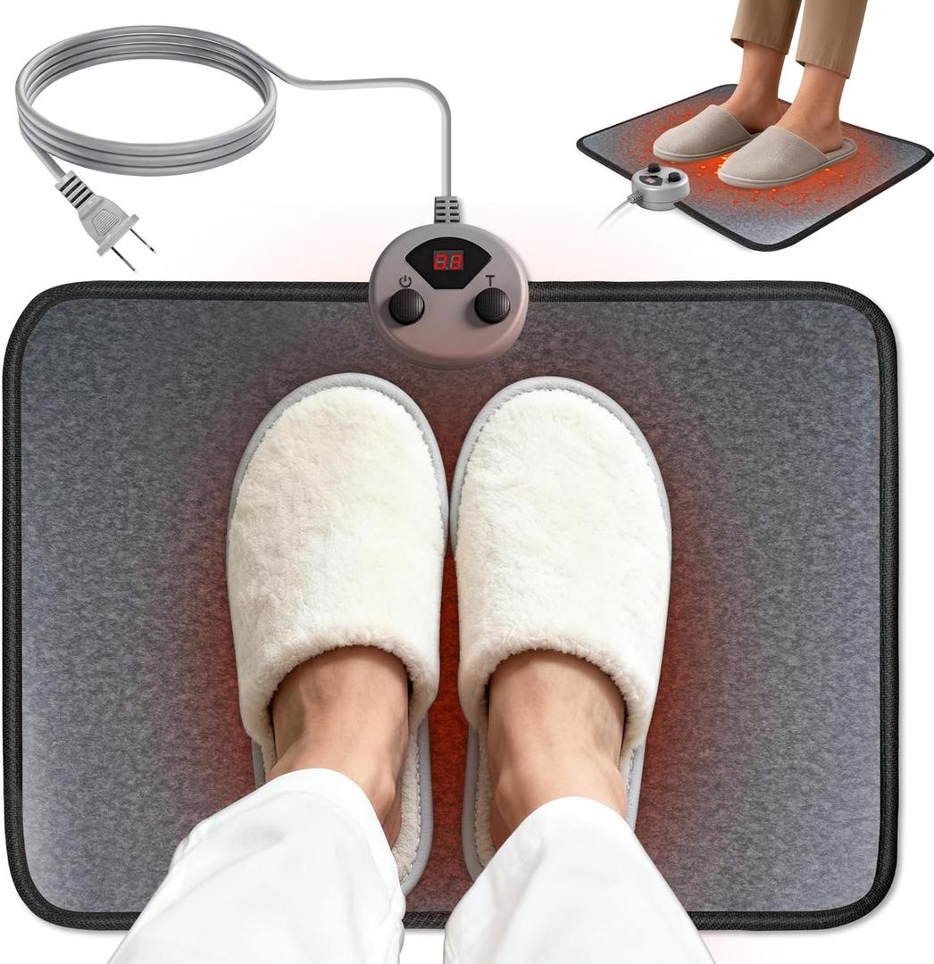 Foot Warmer, Heated Foot Mat Under Desk, 5 Temperature Settings & 7 Timer Settings, Auto Shut-Off & Fast Heating, Heated Foot Pad for Home & Office Use(Black Gray)