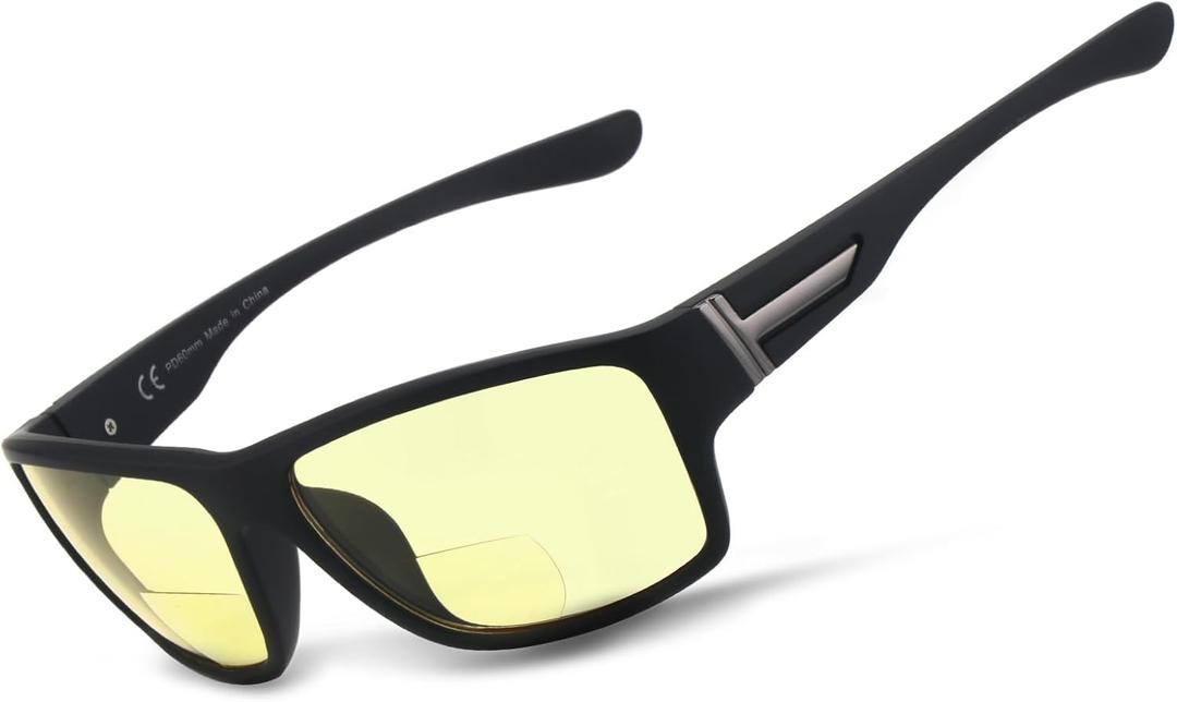 SKYOAK Upgraded Premium Ultralight Bifocal Night Vision Reading Glasses Men, TR90 Frame Wrap Around Design Nighttime Driving Anti Glare Ideal for Low Light Conditions +1.5