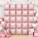 Pastel Pink Square Foil Balloons Wall, Double Sided Cream Light Baby Pink Balloons Tunnel Arch Kit Backdrop for Baby Shower Girls Birthday Bridal Princess Bachelorette Wedding Party Decorations