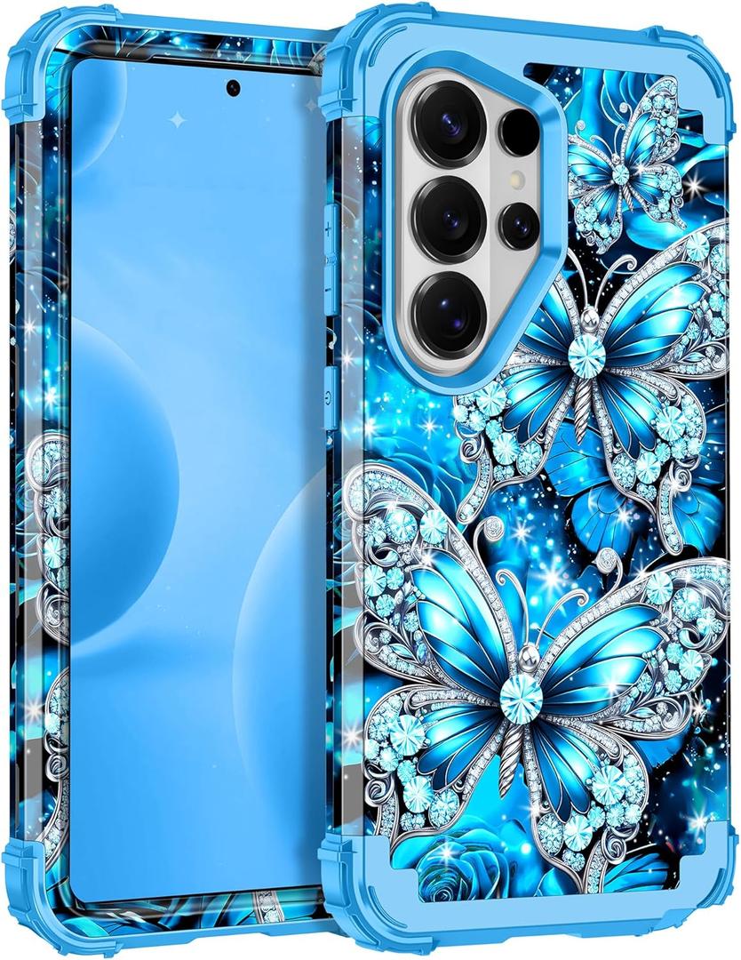 Casetego for Galaxy S26 Ultra Case,Glow in The Dark Three Layer Heavy Duty Sturdy Shockproof Full Protection Rugged Hard PC+Soft TPU Bumper Case for Samsung Galaxy S26 Ultra 5G 6.9 inch,Bright Blue
